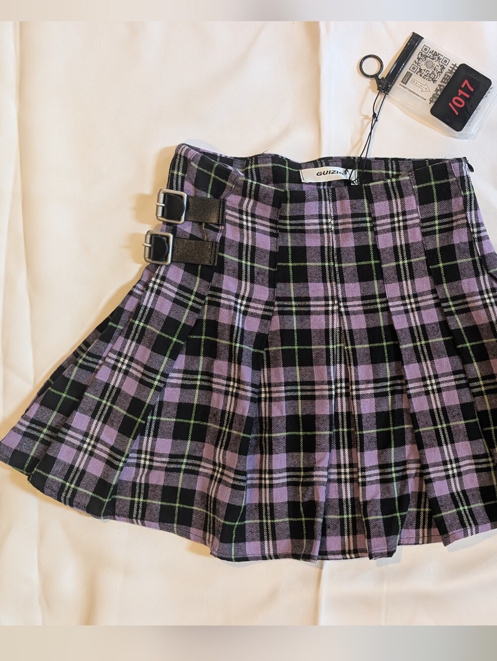 Plaid Pleated Mini Skirt - Purple/Black 24" XS Danielle Guizio NWT
